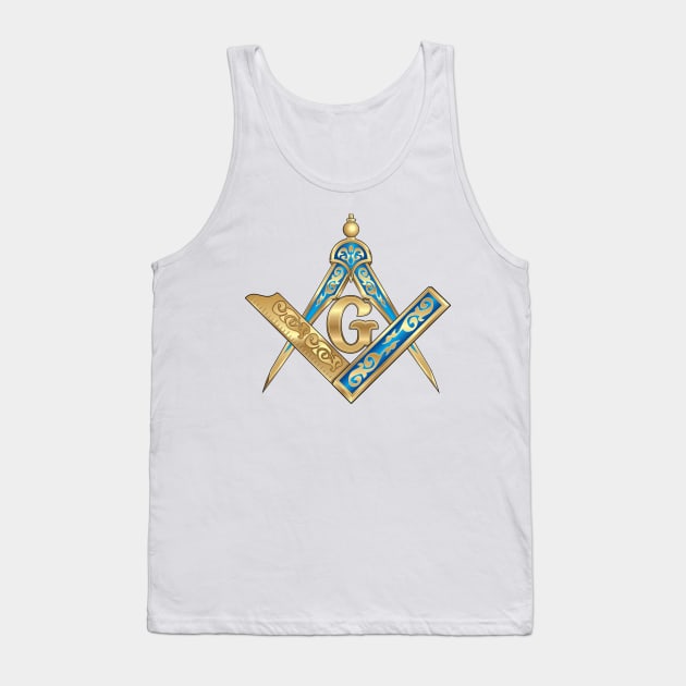 Compass & Square Masonic Symbol in blue and gold, for Those Who Travel East Towards The Light Tank Top by hclara23